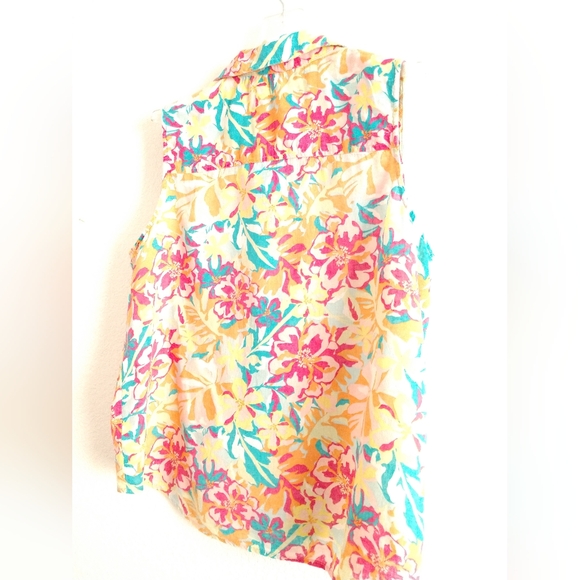 Sweet Time and Tru Linen Blend Sleeveless Colorful Floral Shirt Hawaiian Large - Picture 5 of 6